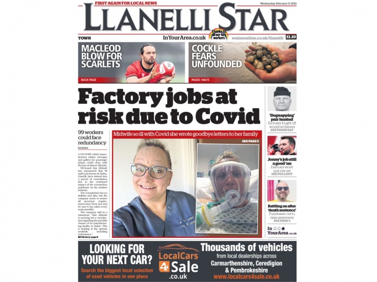 Our advert on the front page of Llanelli Star this week